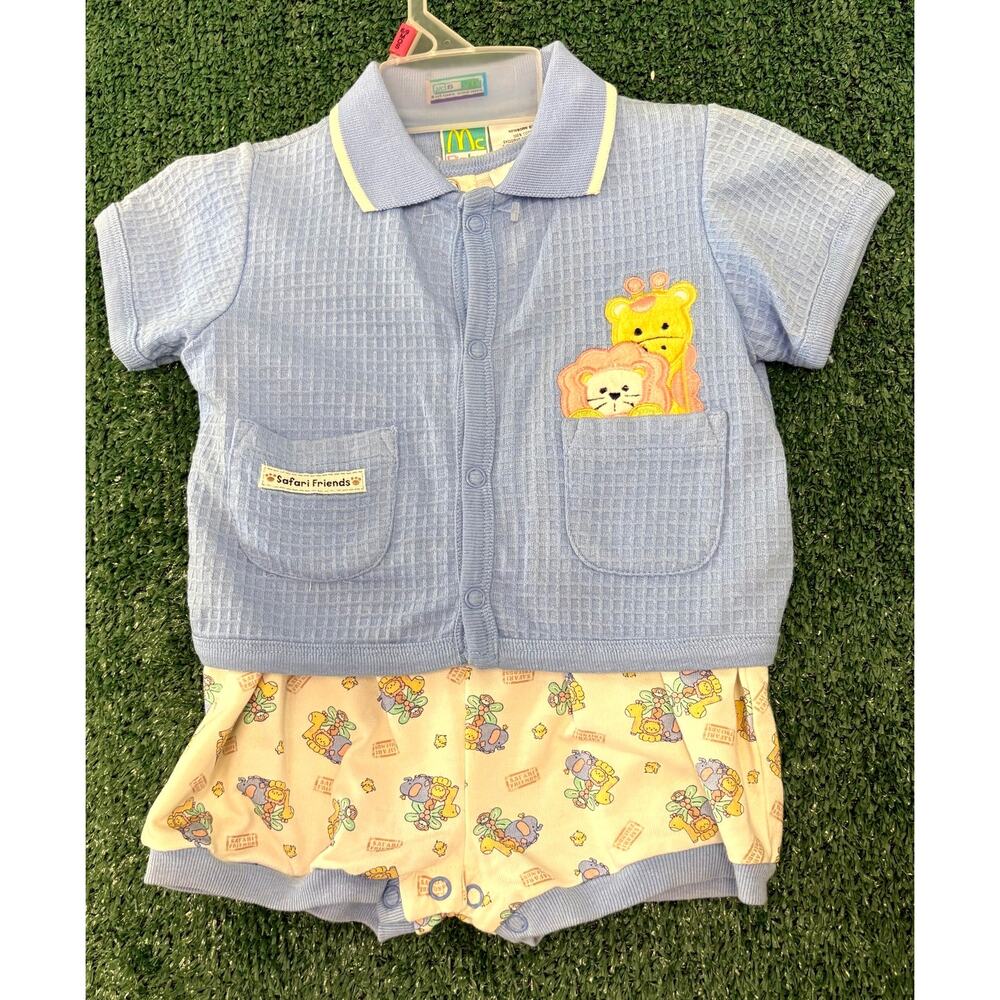 Vintage 90s MC Baby Romper & Jacket Set Baby Size 6–9 Months Safari Friends